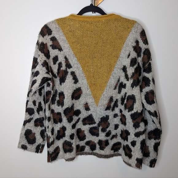 Compañia Fantastica Leopard Print Sweater with Mustard Accent | Size Small - Picture 5 of 5